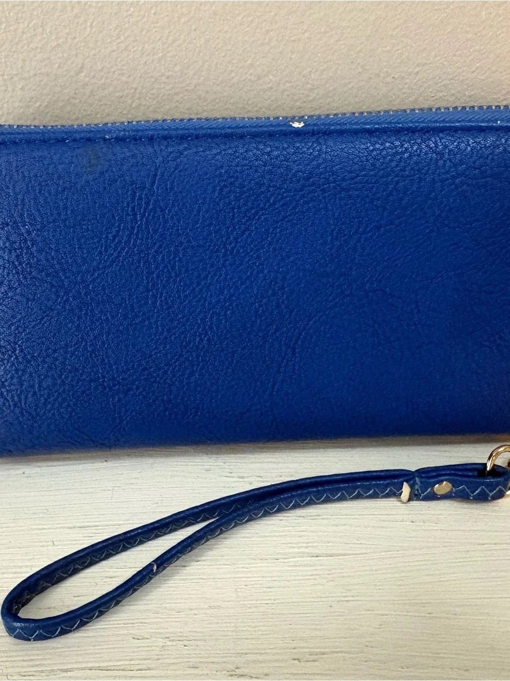Blue Wristlet Key & Card Holder with Gold Medallion